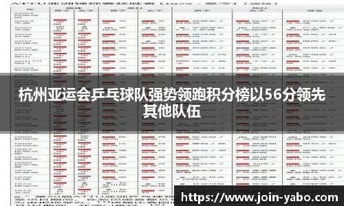杭州亚运会乒乓球队强势领跑积分榜以56分领先其他队伍